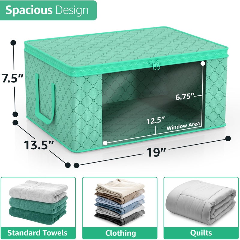 Sorbus Medium Clothes Storage Bags - Foldable Blanket Storage Bins for Organizing Bedroom, Closet, Clothing, Comforter, Organization with Clear Window, Lids and Carry Handles - Set of 3 - Image 3